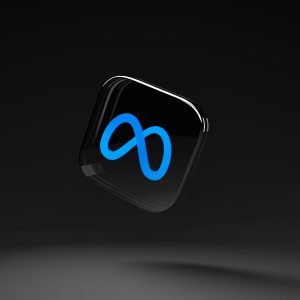 a black square with a blue logo on it