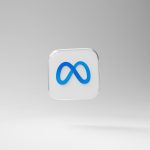 a white square with a blue logo on it